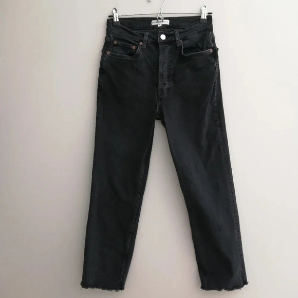 Re/Done 70s Stove Pipe Jeans High Rise Straight Leg in Faded Black 27 (4) - Picture 3 of 16